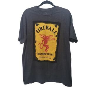 Fireball Whiskey Size XL Graphic‎ Tee Grey Red Yellow Crewneck Basic Branded